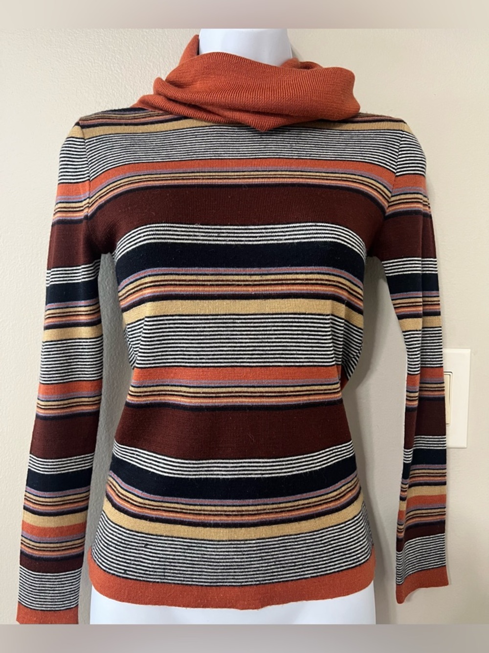 Vintage Striped Turtleneck Sweater Retro 70s Academia Indie Knit Top